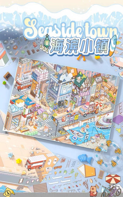 Street View Series Plus Size Landscape Stickers Hutong Time Harbor Town - L - JoyJollyCrafts