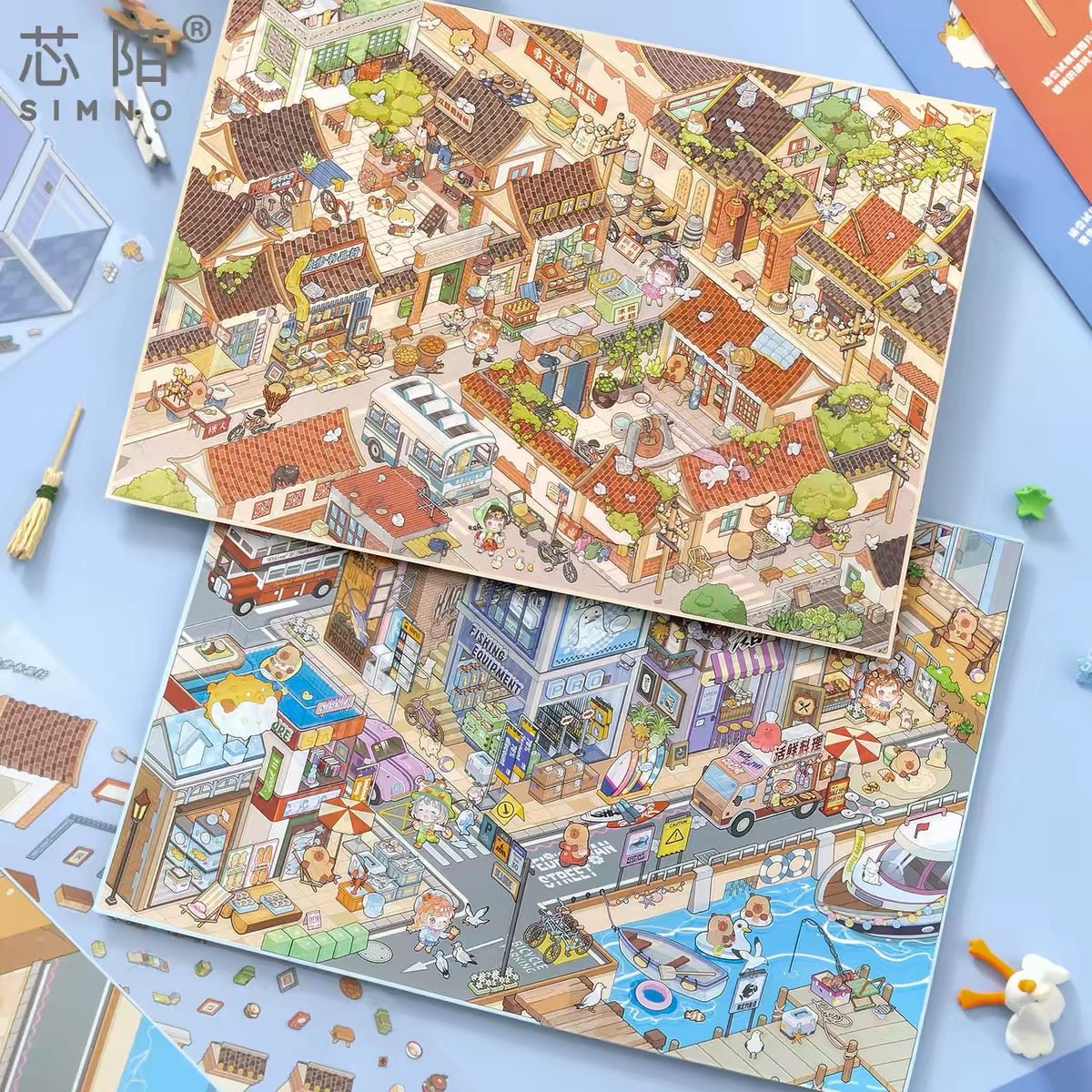Street View Series Plus Size Landscape Stickers Hutong Time Harbor Town - L - JoyJollyCrafts