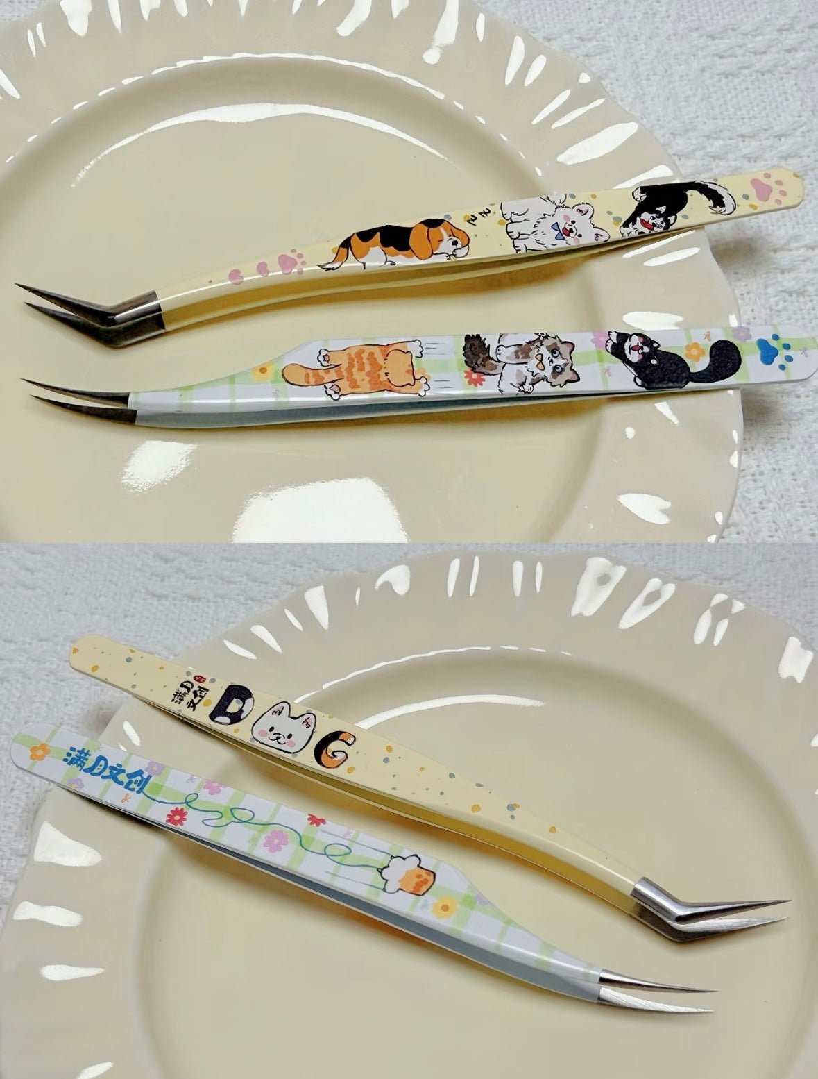 Tweezers - Cats and Dogs Puppy Angled Tip Tweezers Kitty Curved Tip Tweezers - JoyJollyCrafts