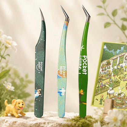 Tweezers Light Green Airplane - Golden Feather Tweezers Green Puppy - Golden Feather Tweezers Dark Green Person & Pony - Dolphin Tweezers - L - JoyJollyCrafts
