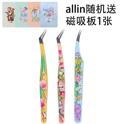 Tweezers Yellow Tulip Angled Tip Tweezers Pink Strawberry Angled Tip Tweezers Purple Flower Curved Tip Tweezers - S - JoyJollyCrafts
