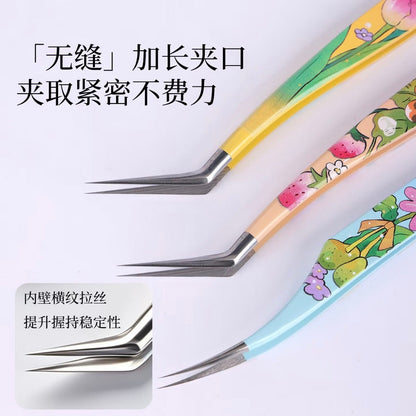Tweezers Yellow Tulip Angled Tip Tweezers Pink Strawberry Angled Tip Tweezers Purple Flower Curved Tip Tweezers - S - JoyJollyCrafts