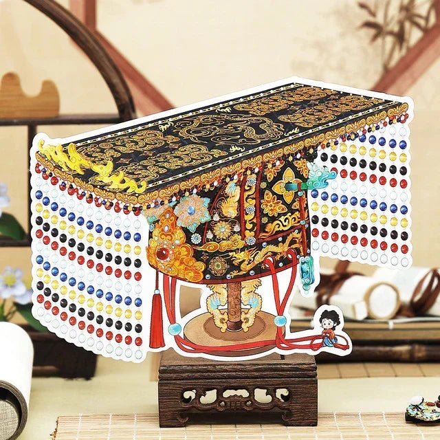 Vintage imperial crown scene sticker with gold details and colorful beads for journaling crafts