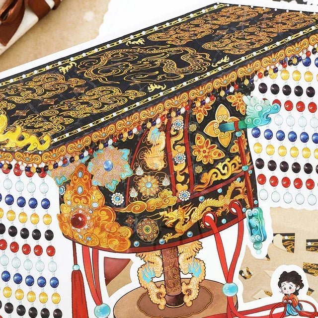 Vintage imperial crown sticker with ornate gold, dragon motifs, and colorful jewel details