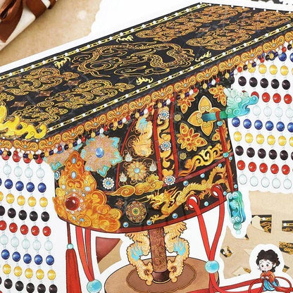 Vintage imperial crown sticker with ornate gold, dragon motifs, and colorful jewel details