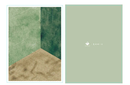 Minimalist green room with wooden floor, corner lines, journaling scene sticker background