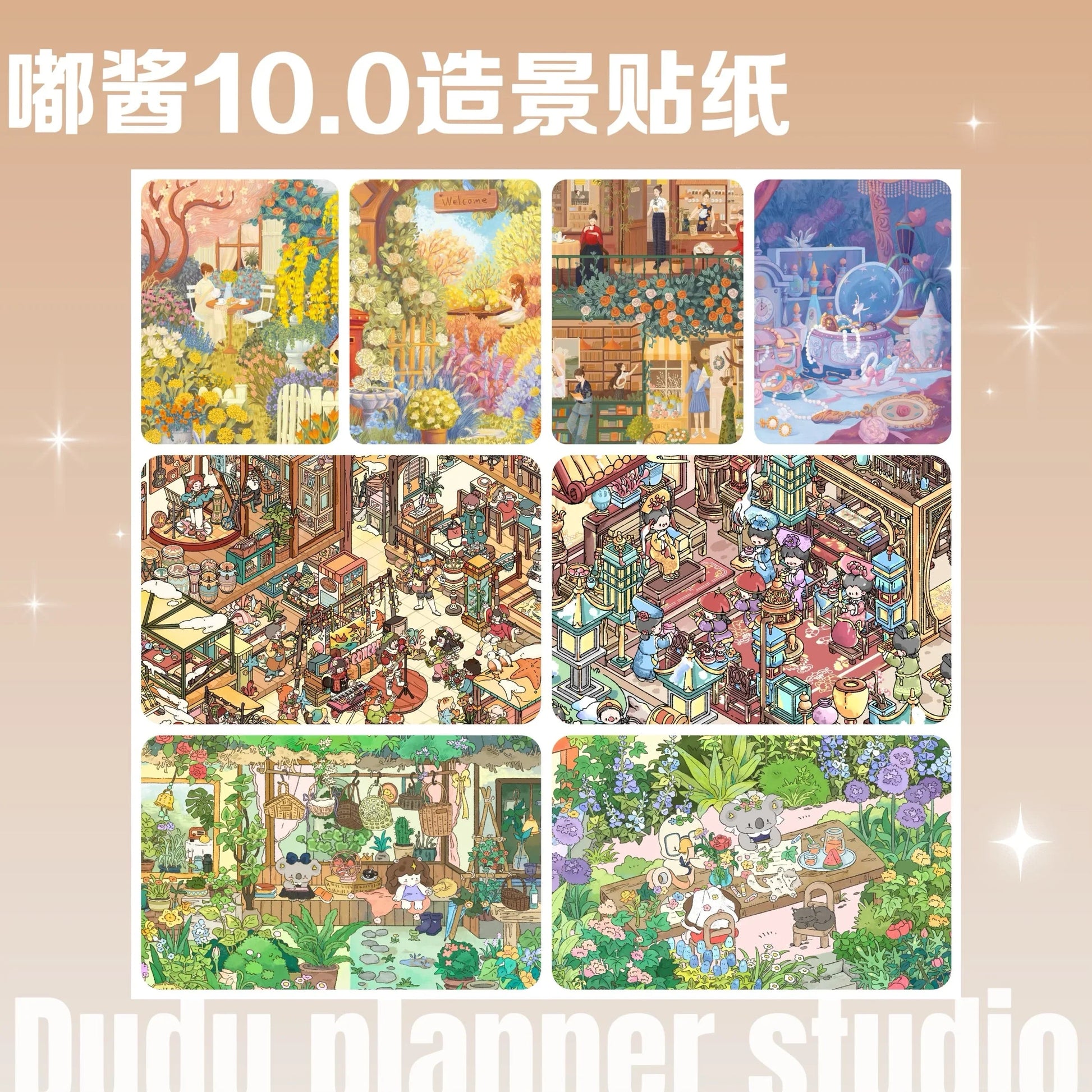 Vol. 10 Royal Snowfall Sound Bay Harbor Garden Oil Paintings (4 Sheets) Secret Garden + Rainy Town - M - JoyJollyCrafts