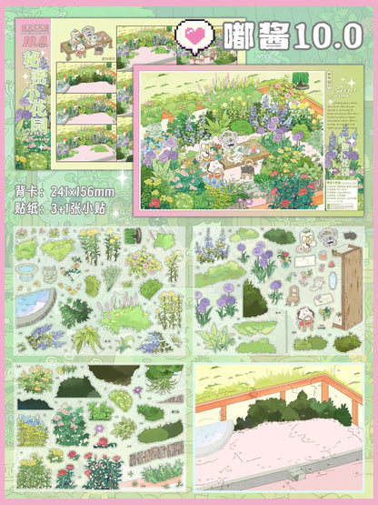 Vol. 10 Royal Snowfall Sound Bay Harbor Garden Oil Paintings (4 Sheets) Secret Garden + Rainy Town - M - JoyJollyCrafts