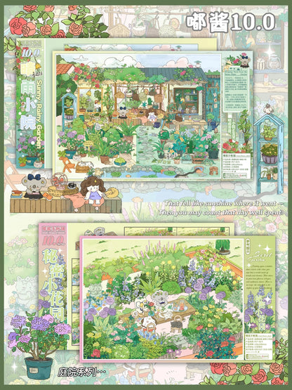 Vol. 10 Royal Snowfall Sound Bay Harbor Garden Oil Paintings (4 Sheets) Secret Garden + Rainy Town - M - JoyJollyCrafts