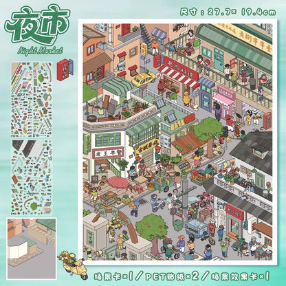 Vol. 106 Street Scene Series Night Market Street Scene - L - JoyJollyCrafts