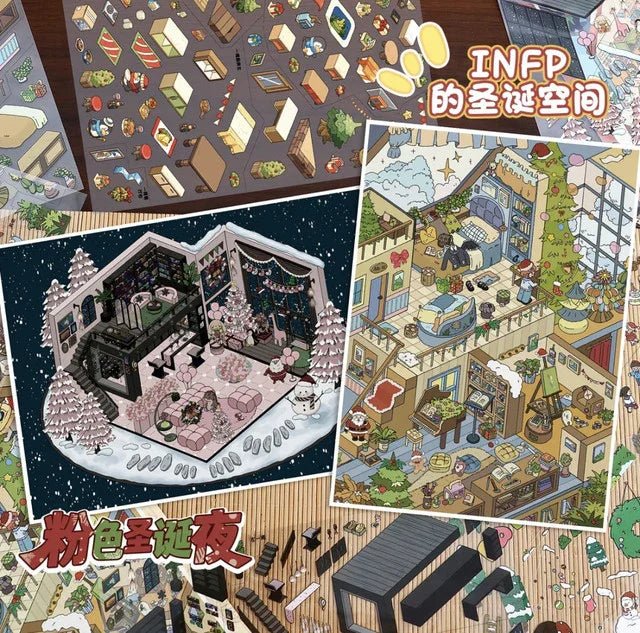 Vol. 110 Christmas Series Christmas Cute Home INFP Christmas Room Christmas Joy House Pink Christmas Night - L - JoyJollyCrafts