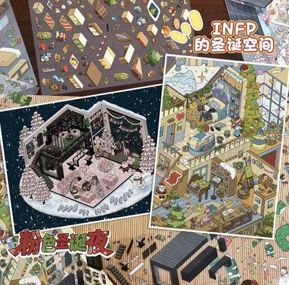 Vol. 110 Christmas Series Christmas Cute Home INFP Christmas Room Christmas Joy House Pink Christmas Night - L - JoyJollyCrafts
