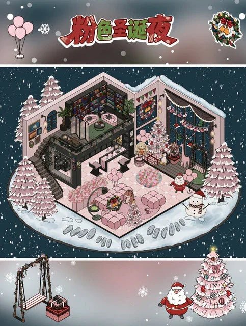 Vol. 110 Christmas Series Christmas Cute Home INFP Christmas Room Christmas Joy House Pink Christmas Night - L - JoyJollyCrafts
