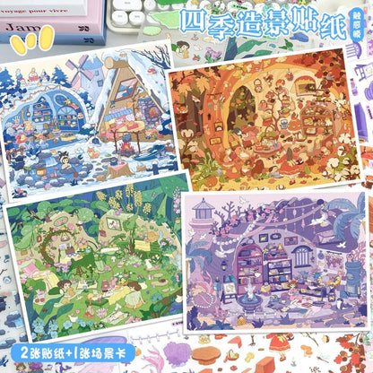 Vol. 117 Four Seasons Spring Blossom Secret Land Summer Shell Post Office Autumn Pumpkin Cottage Winter Snow Pavilion - L - JoyJollyCrafts