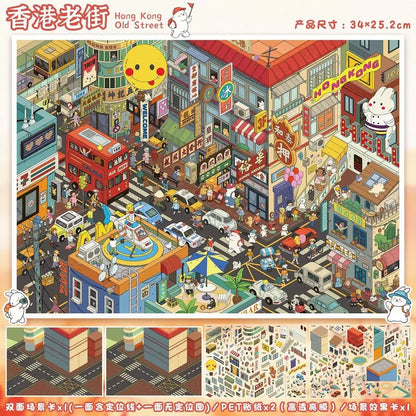 Vol. 141 Colorful Street Old Hong Kong Street - XL - JoyJollyCrafts