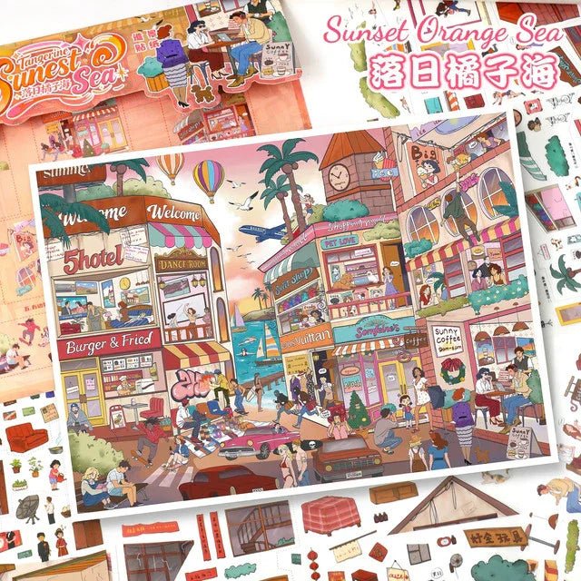 Vol. 143 Sunset Orange Sea Sunny Stone Alley - L - JoyJollyCrafts