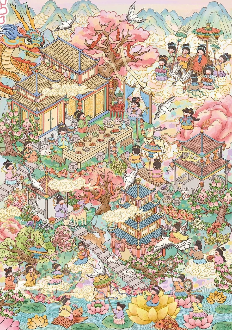 Vol. 177 Fairy Maiden's Banquet Summer Courtyard Scene - L - JoyJollyCrafts