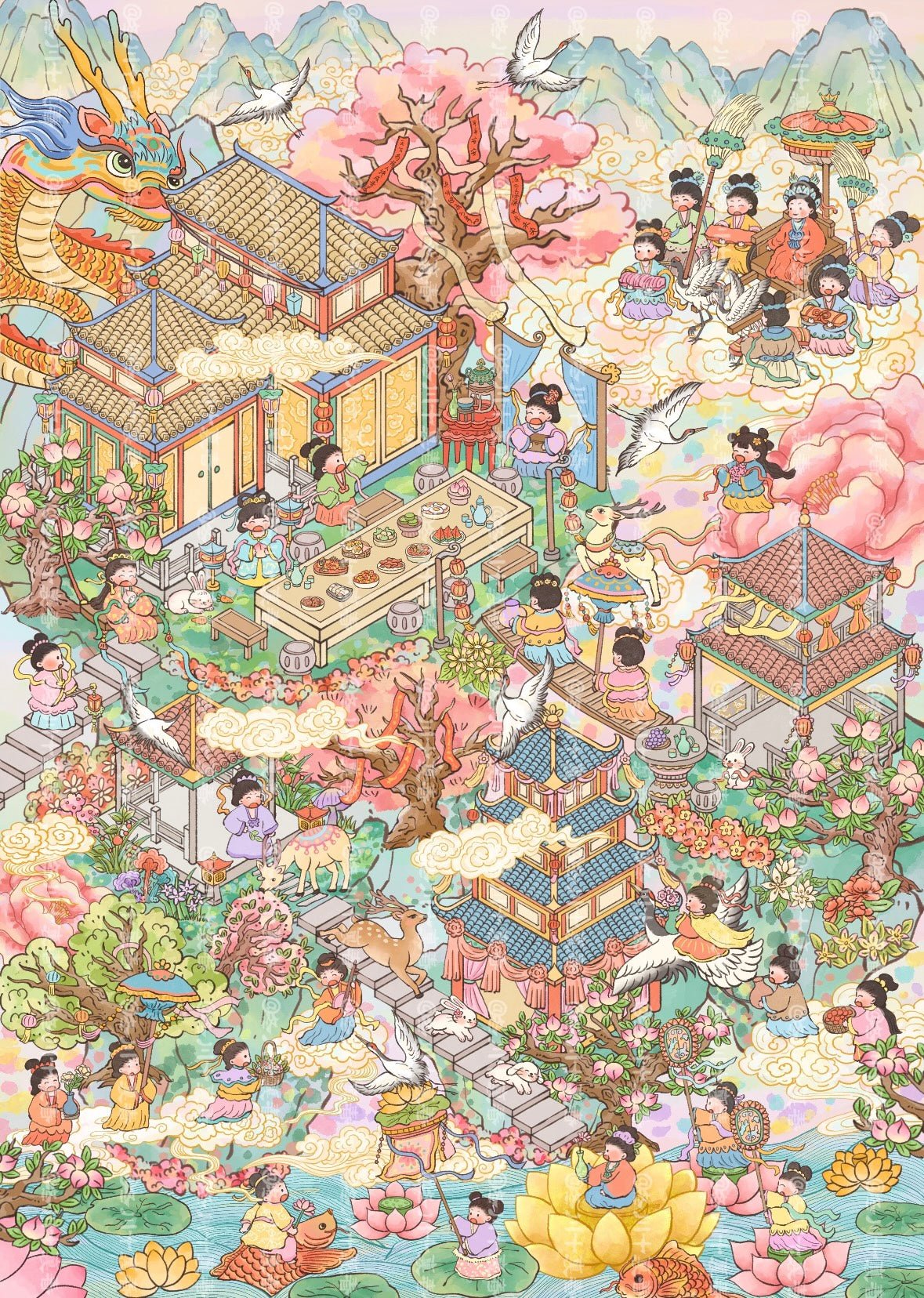 Vol. 177 Fairy Maiden's Banquet Summer Courtyard Scene - L - JoyJollyCrafts