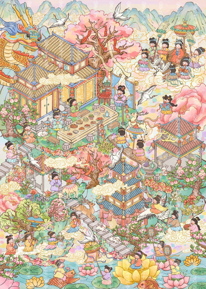Vol. 177 Fairy Maiden's Banquet Summer Courtyard Scene - L - JoyJollyCrafts