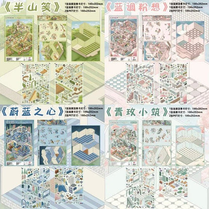 Vol. 19 Villa House Series Half-Mountain Notes Blue Dream Pink Azure Heart Green Rose Cottage - L - JoyJollyCrafts