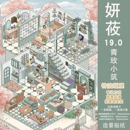 Vol. 19 Villa House Series Half-Mountain Notes Blue Dream Pink Azure Heart Green Rose Cottage - L - JoyJollyCrafts