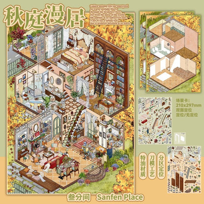 Vol. 19 Window Display Memories Snowy Long Street New Times in Old Alley Autumn Courtyard Living Snow Clear Blue Island - L - JoyJollyCrafts