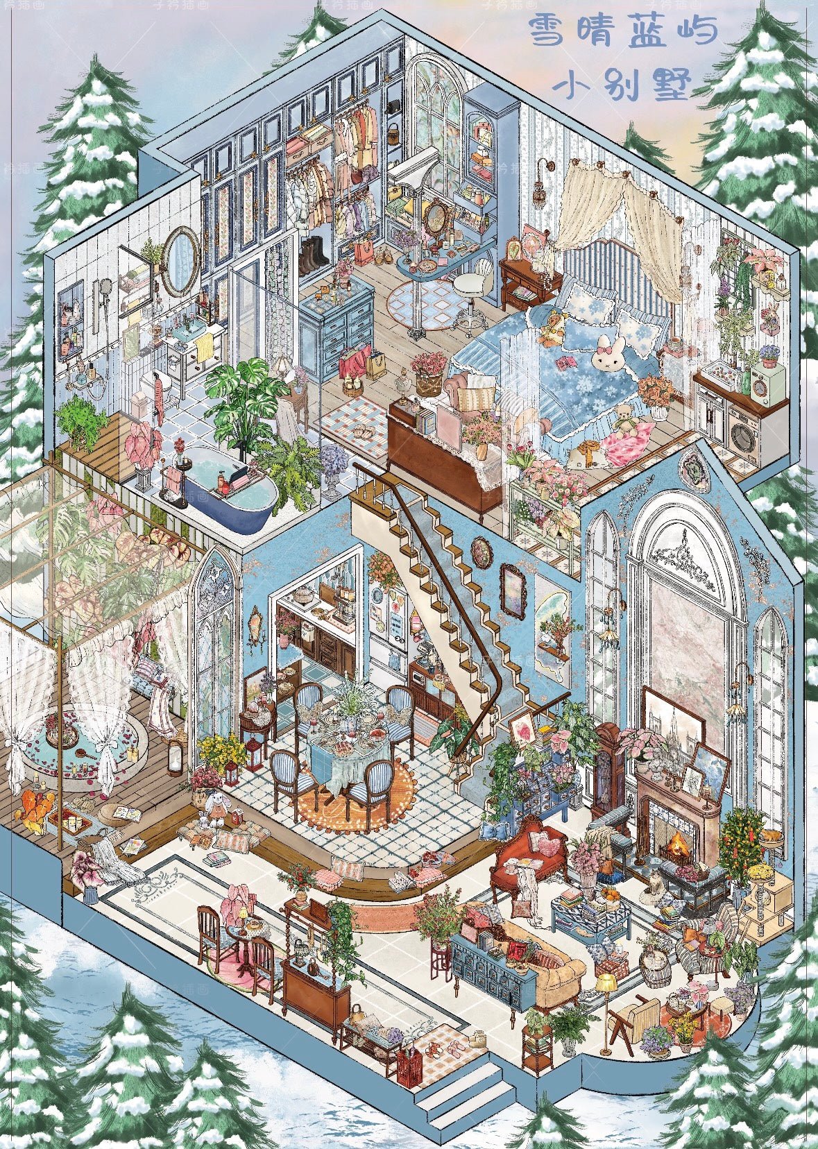 Vol. 19 Window Display Memories Snowy Long Street New Times in Old Alley Autumn Courtyard Living Snow Clear Blue Island - L - JoyJollyCrafts