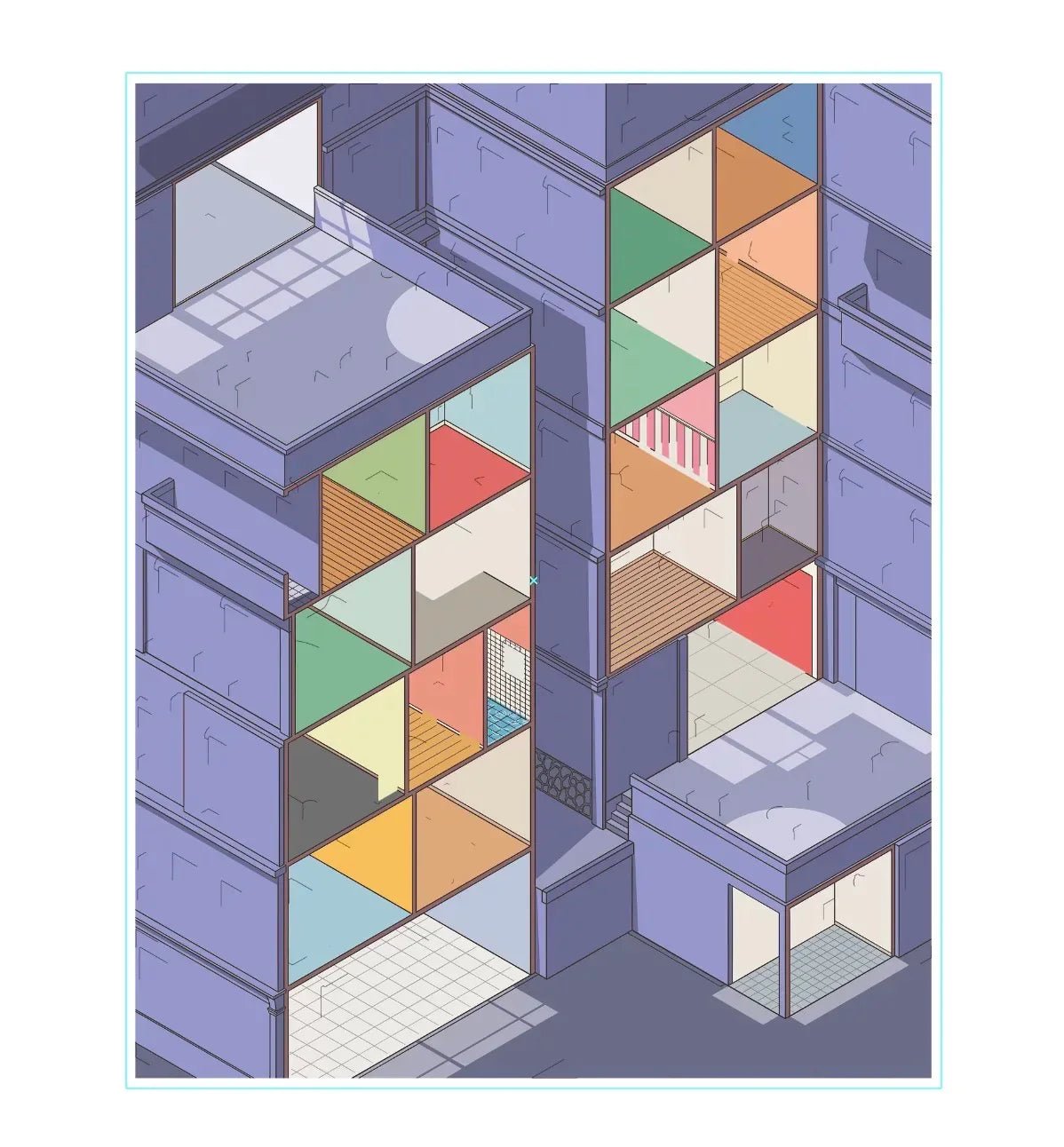 Isometric illustration of colorful apartment windows for journaling and scrapbooking stickers