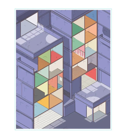Isometric illustration of colorful apartment windows for journaling and scrapbooking stickers