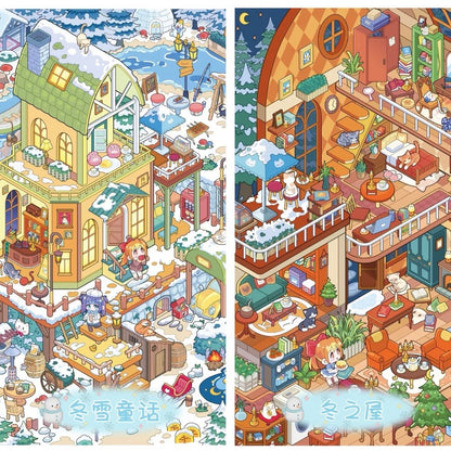 Vol. 3 Spring Town Slow Living Square Classic of Mountains and Seas Market Winter Snow Fairytale Winter House - L - JoyJollyCrafts