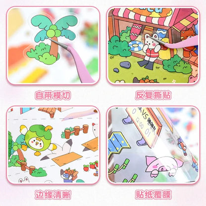 Colorful cartoon scene stickers for journaling, scrapbooking, and creative crafts.