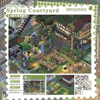 Vol. 4 Eaveside Stories Snowy Day in the Hot Spring Courtyard Dusk in the Deep Spring Courtyard Night in the Spring Courtyard Outdoor Camping Night - L - JoyJollyCrafts