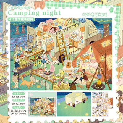 Vol. 4 Eaveside Stories Snowy Day in the Hot Spring Courtyard Dusk in the Deep Spring Courtyard Night in the Spring Courtyard Outdoor Camping Night - L - JoyJollyCrafts