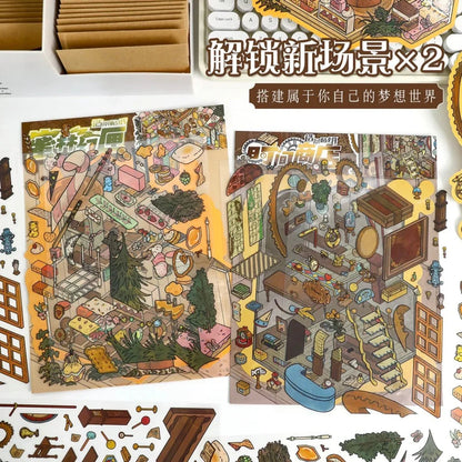Cute forest and workshop themed scene stickers for journaling and scrapbooking crafts