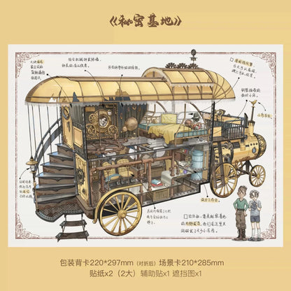 Architect sketch style airship stationery shop with vintage interior illustration