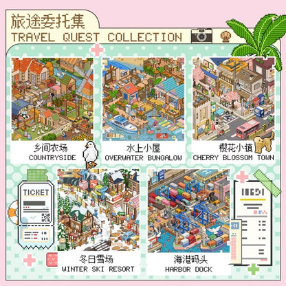 Vol. 8 Countryside Winter Snowfield Cherry Blossom Town Waterfront Cabin Harbor Dock Gas Station + Convenience Store Vending Machine Dessert Barbecue Vegetables Diving Ticket Sales Pink Cockpit 7-Pack Set - L - JoyJollyCrafts