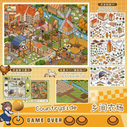 Vol. 8 Countryside Winter Snowfield Cherry Blossom Town Waterfront Cabin Harbor Dock Gas Station + Convenience Store Vending Machine Dessert Barbecue Vegetables Diving Ticket Sales Pink Cockpit 7-Pack Set - L - JoyJollyCrafts