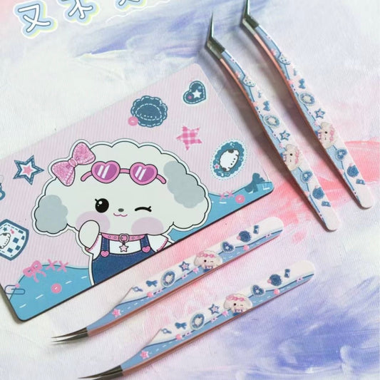 You MU 6.0 Pink Heart Puppy Tweezers Angled Tip Tweezers / Curved Tip Tweezers - JoyJollyCrafts